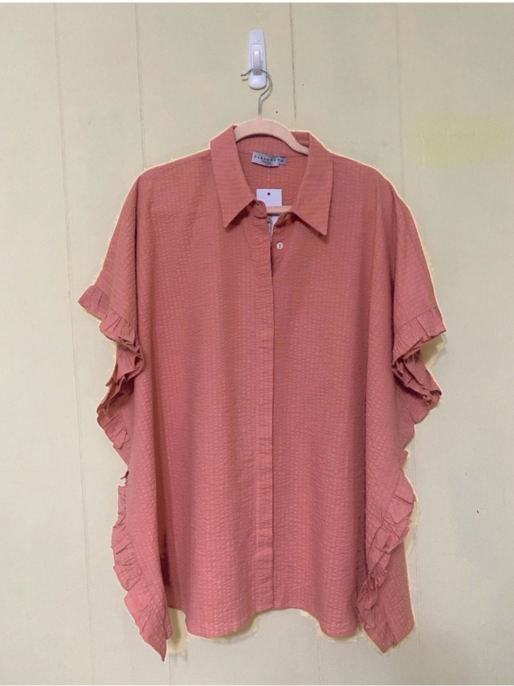 NWT Harshman 2X Darcy Shirt — Rose Pink Seersucker Cotton Linen